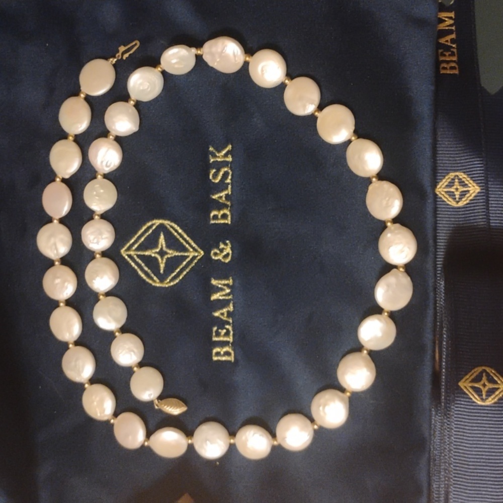 Coin Pearl 14K Gold Bead 23" Necklace